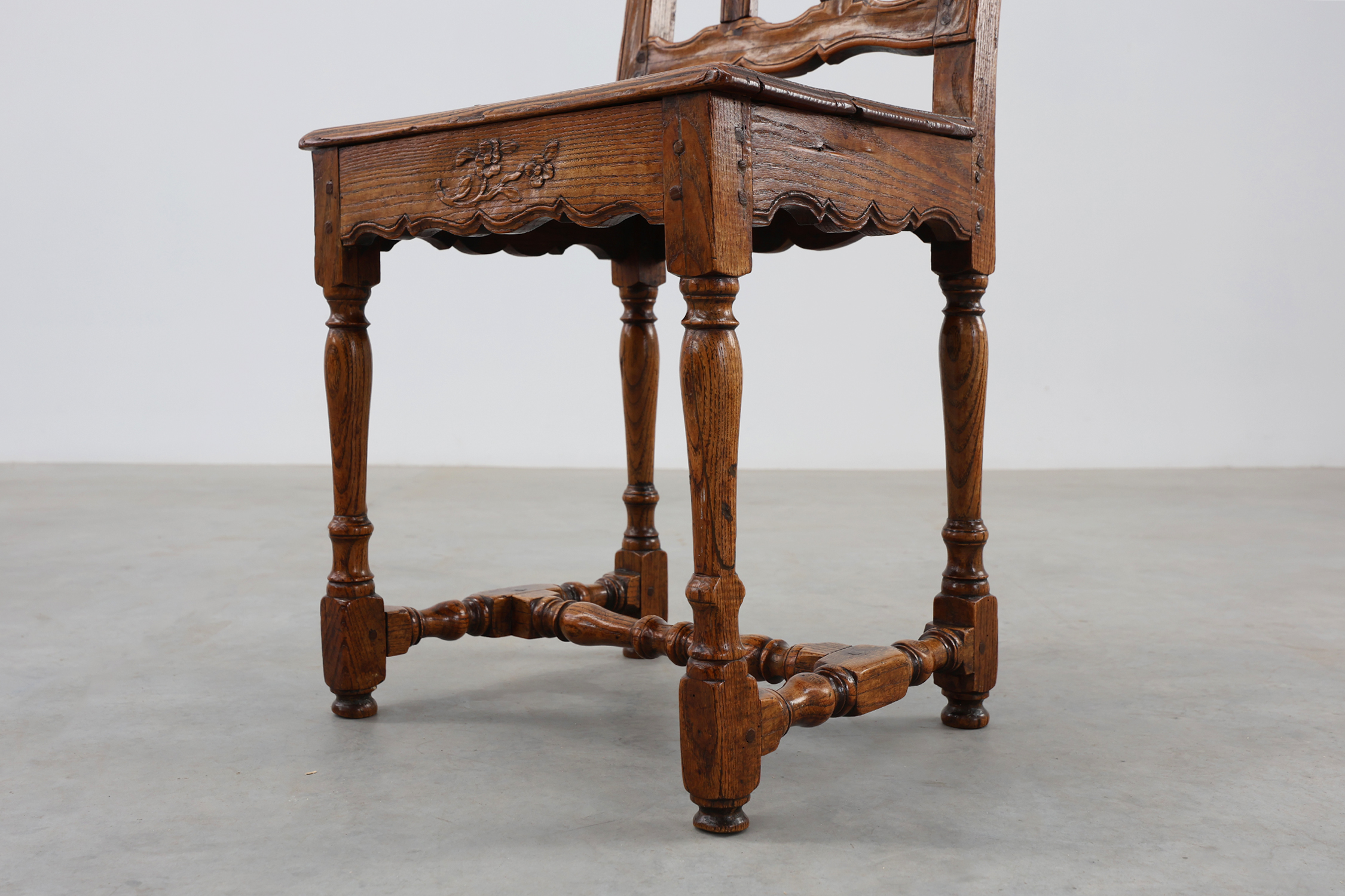 Pair of Antique carved oak side chairs, France 18th century thumbnail